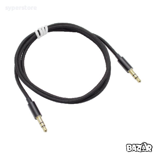 Кабел Стерео жак - стерео жак M/M 3.5мм Digital One SP00745  3м слушалки и микрофон, оплетка черен C, снимка 1