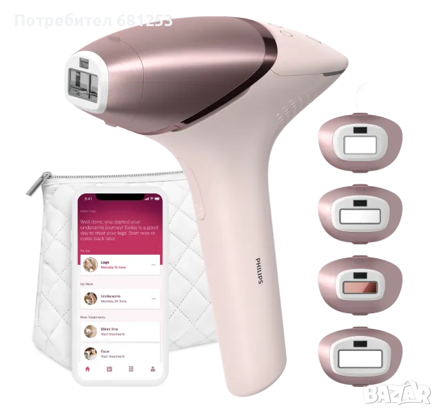 Фотоепилатор IPL Philips Lumea Seria 9000 BRI958/00, Сензор Smartskin, Технология SenseIQ, снимка 1