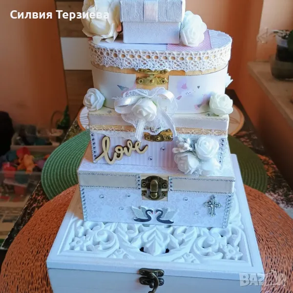 Сватбена кутия на 5 нива с вътрешна декорация на всяко ниво / подходяща за предложение за брак , снимка 1