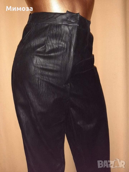 М Черен,кожен панталон/клин/ с висока талия , снимка 1