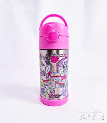 Детска бутилка за вода FUNTAINER,350ml, автоматична капачка, Нова, розов, снимка 1 - Други - 41620131