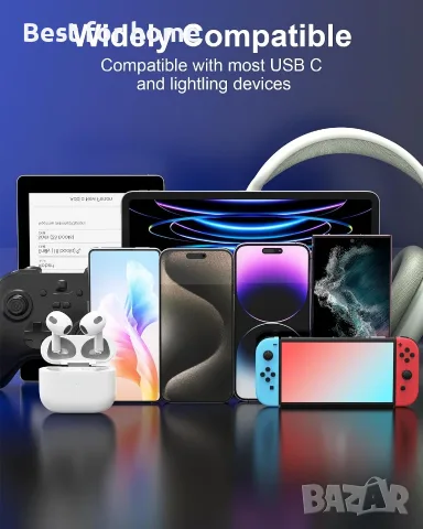 ZBF 100W USB C магнитен кабел за зареждане, 2 в 1 кабел за зарядно за Type-C , снимка 6 - USB кабели - 55876517