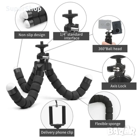 Гъвкав трипод статив стойка за телефон, action камера gopro iphone фотоапарат апарат , снимка 3 - Чанти, стативи, аксесоари - 50950108