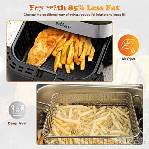 Air fryer BEAR 5,5 л с 360° бърза циркулация на горещ въздух, 1700 W, снимка 3 - Фритюрници - 38744816
