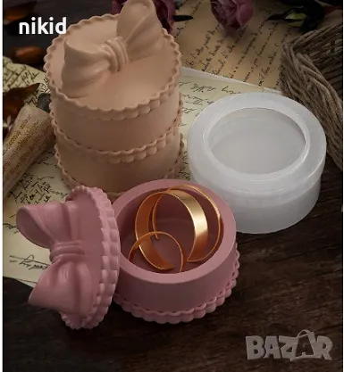 3d Кръг малка кутия кутийка капак с панела 2 части силиконов молд форма направа кутийка бижута смола