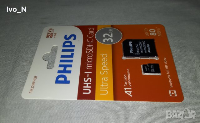 Карта памет Philips 32GB, microSDHC, class 10 с адаптер., снимка 2 - Карти памет - 41468606