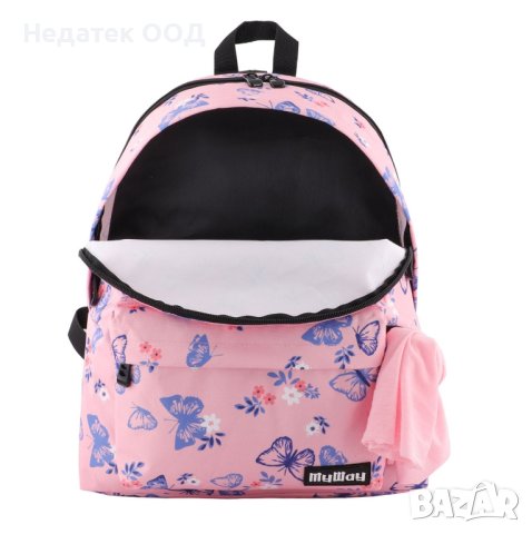 Ученическа чанта, My Way, Pink Blue Butterflies, С бандана и подсилен гръб, Розова/ пеперуди, снимка 2 - Раници - 41859089