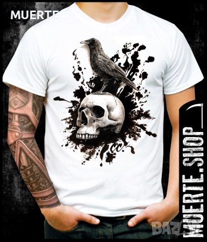 Тениска с щампа SKULL AND CROW
