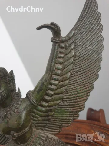 Vishnu Garuda 19см-1кг/стара индийска фигура/бронзова статуетка на бог Вишну-Гаруда, снимка 6 - Статуетки - 53691466