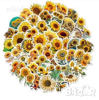 50 бр Слънчоглед слънчогледи цветя самозалепващи лепенки стикери за украса декор ръчна изработка