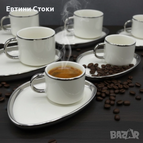 Луксозен сервиз за кафе с 6 чаши и чинийки - стил и елегантност, снимка 3 - Сервизи - 52113033