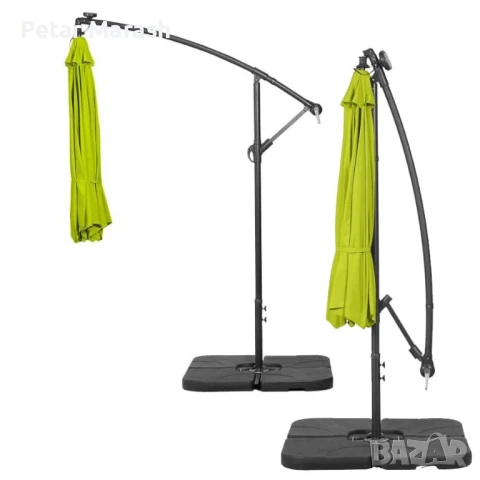 Висящ градински чадър 3м със соларни LED светлини – Зелен, снимка 10 - Градински мебели, декорация  - 51051201