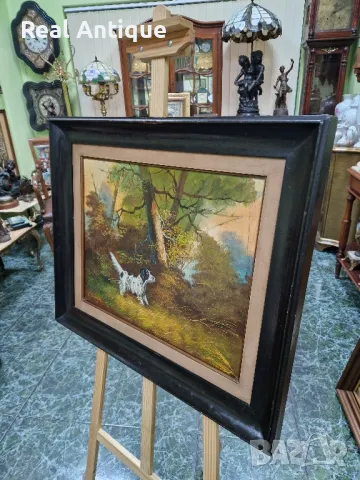 Чудесна антикварна авторска майсторска картина масло върху платно , снимка 6 - Картини - 48982186