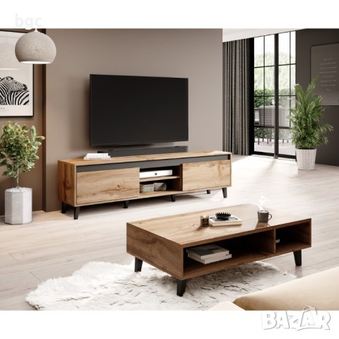 Шкаф за телевизор Kring Epsilon, 48x170x38 см, Цвят Дъб антрацит, 2 врати, 1 полица, снимка 4 - Шкафове - 41290835