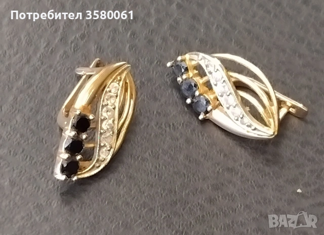 Украински златни обеци с черен топаз и куб.циркон , снимка 2 - Обеци - 53094893