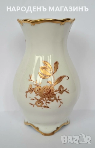 1948 г. JLMENAU - Старинен немски порцелан ваза порцеланова цветя злато, снимка 2 - Други ценни предмети - 53608976