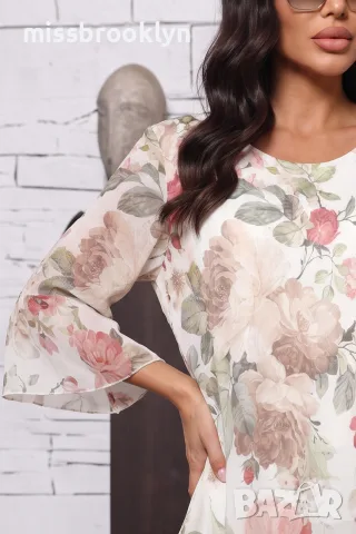Блуза “Romantic Floral Garden” – бежова блуза с флорален принт арт.5097, снимка 2 - Блузи с дълъг ръкав и пуловери - 55821202