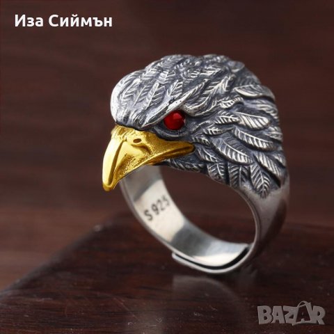 Масивен сребърен пръстен орел с рубини, снимка 2 - Пръстени - 34818852