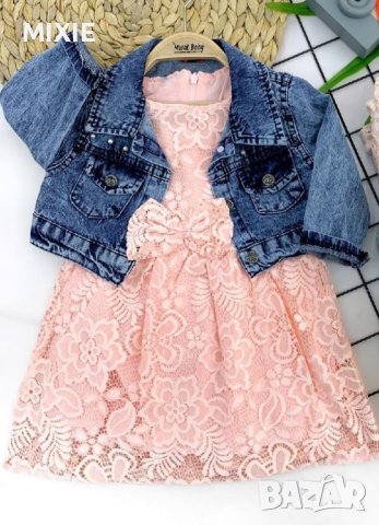 Намалена! Нов детски комплект от дантелена рокля и дънково яке, снимка 1 - Детски комплекти - 40863135