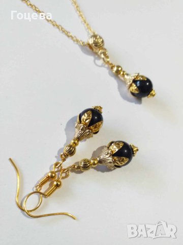 Прекрасни обеци с Черен диамант и изящни орнаменти в цвят Антично злато, снимка 9 - Бижутерийни комплекти - 42473190