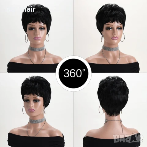 Къса черна чуплива перука, снимка 5 - Аксесоари за коса - 50621278