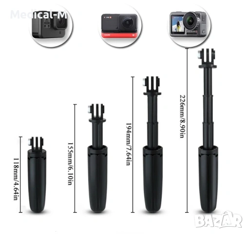 Трипод – сгъваем статив, преносим монопод за GoPro Hero, Osmo Action, снимка 3 - Чанти, стативи, аксесоари - 53096952
