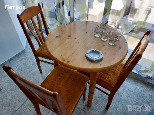 Кръгла кухненска трапезна разтегателна маса с 4 броя кухненски стола, налични 3 комплекта, снимка 8 - Маси - 44713355