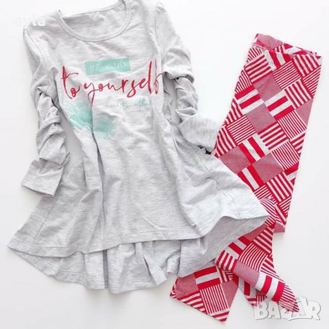 🥰Сет Сива туника с набор на гърба и червен клин ZINC***