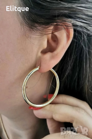 Дамски нежни обеци тип халка,изчистен модел,позлатено покритие