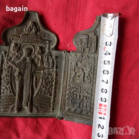 Руски бронзов триптих, Св. Николай., снимка 4 - Антикварни и старинни предмети - 53147159