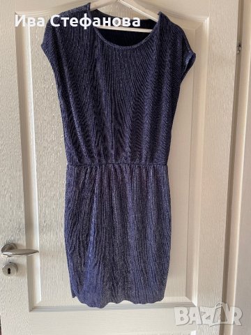 Нова ежедневна елегантна синя еластична рокля рипс лек блясък, снимка 7 - Рокли - 41676352