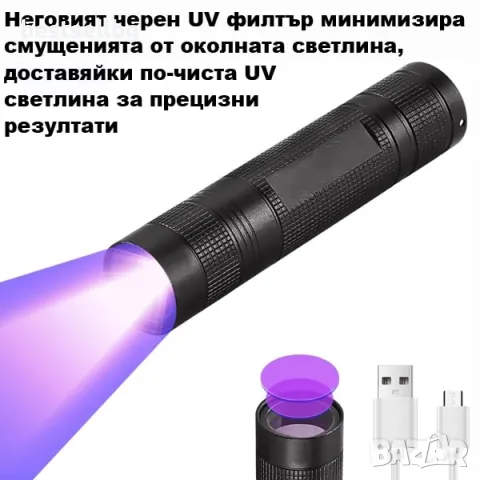UV фенер акумулаторен мощен ултравиолетова светлина лампа ув фенерче, снимка 3 - Къмпинг осветление - 48139945