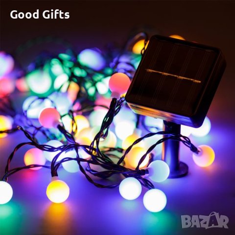 Соларни коледни лампички Топки, Многоцветни, 60 LED, С програми