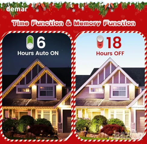 ELKTRY 1000LED 50M Коледни светлини за открито, топло бяло, работи на батерия с таймер, 8 режима, снимка 4 - Лед осветление - 47525558