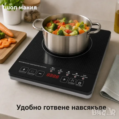 Преносим индукционен котлон 2000W, 5 режима, сензорно управление, LED дисплей и таймер, снимка 4 - Котлони - 55937636