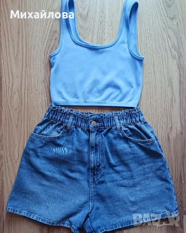 Дънкови къси панталонки с 2 бр. топ, снимка 2 - Къси панталони и бермуди - 51044659