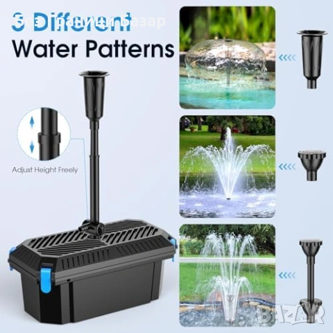 Нов Филтър за езеро с помпа 2500 L/H 40W + фонтан 3 дюзи,  градина , снимка 7 - Други - 53738418