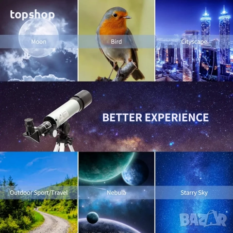 Детски полупрофесионален телескоп - 360/50 мм 90X Zoom HD монокулярен космически телескоп със статив, снимка 9 - Други - 52757668