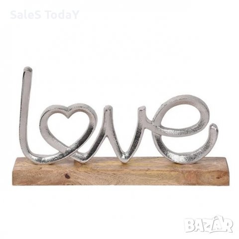 Поставка Любов с дървена основа, кован метал, 31.5x5x18cm