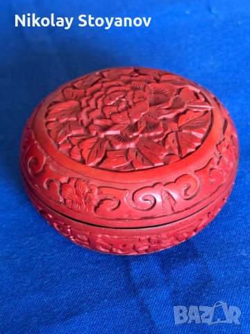 Китайска кутийка от цинобър - ръчно гравирана, снимка 3 - Антикварни и старинни предмети - 52796432