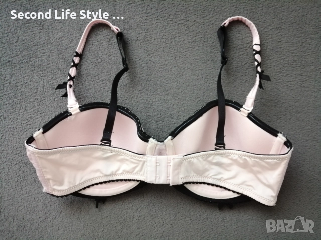75B Hunkemoller розов луксозен сутиен с черна дантела, сладки панделки и детайли, снимка 4 - Бельо - 52907723