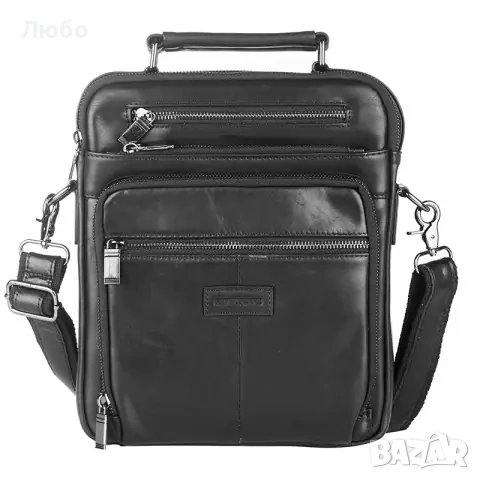 Мъжка чанта от естествена кожа (черна) SILVER FLAME - Много запазена, снимка 7 - Чанти - 53772823