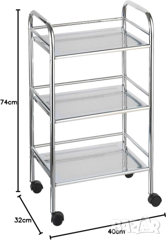 Axentia Patira 3-етажна Метална Количка с Колелца за Сервиране – Кухненска и Баня, 40×32×74 см!, снимка 3 - Други - 52858792