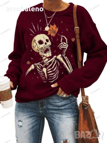 Дамски моден пуловер с принт на Halloween, 5цвята - 023, снимка 2 - Блузи с дълъг ръкав и пуловери - 41760477
