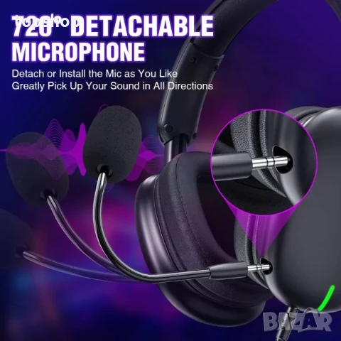 TA82 Безжични геймърски слушалки с подвижен шумопотискащ микрофон за PS5 PS4 PC, 2,4 GHz USB Dongle, снимка 4 - Bluetooth слушалки - 50525117