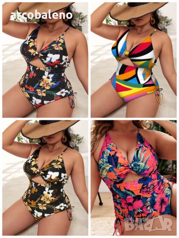 Дамски цял бански костюм с щампи и големи размери, 4цвята - 023 , снимка 1 - Бански костюми - 41004542