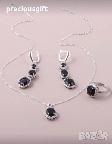 Комплект от три части - колие, обеци и пръстен, снимка 3 - Бижутерийни комплекти - 52052921