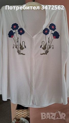 Дамска бяла риза XXL с красива бродерия, снимка 1 - Ризи - 40976469