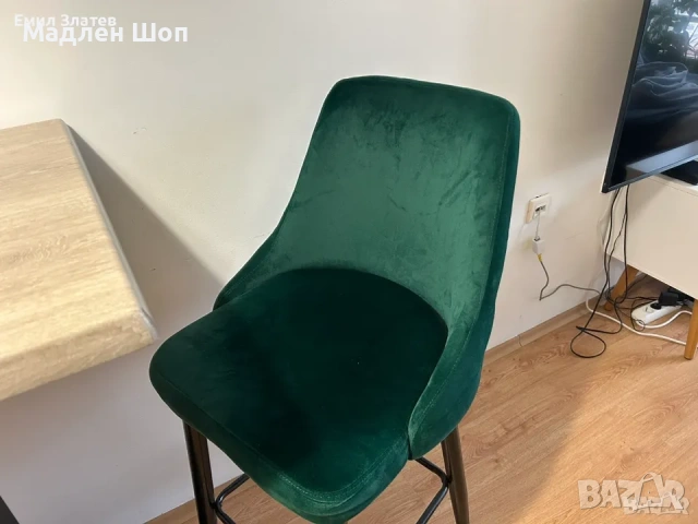 К-т маса и Бар Столове 2бр тъмнозелени/кадифе, снимка 4 - Столове - 53258114