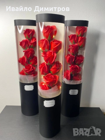 Букет ароматни рози в специална опаковка и LED лампички, снимка 3 - Декорация за дома - 53495691